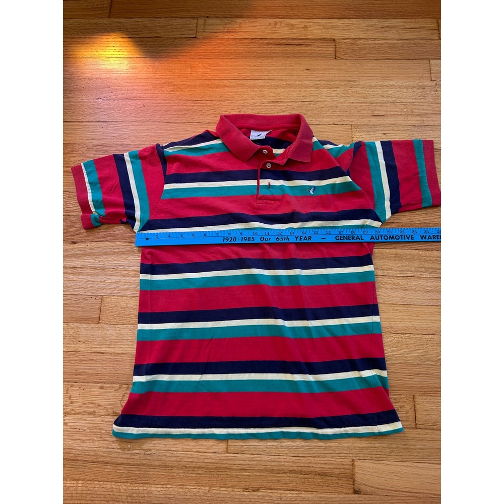 Vintage Flying Scotsman Striped Polo Shirt Mens Large Red Teal Duck Logo USA - Picture 4 of 8